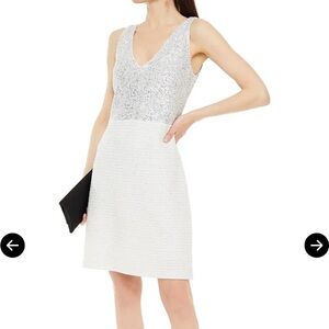 St. John Silver and White Sequin Sheath Mini Dress